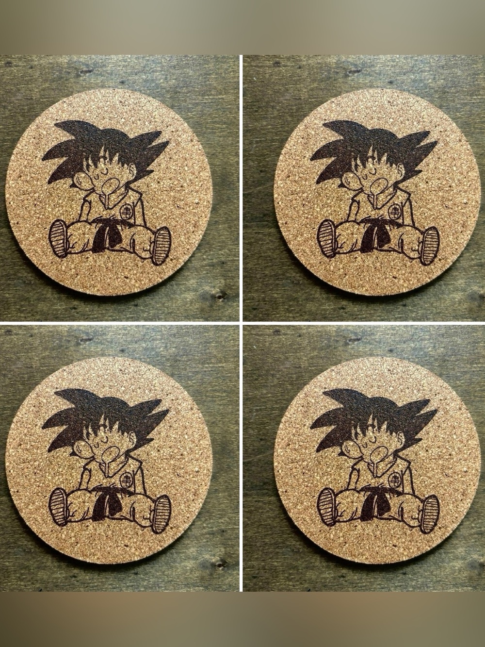 Dragon Ball Goku Sleeping Laser Engraved Cork Coasters Lot of 4